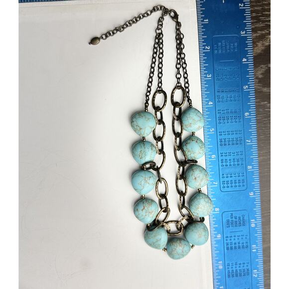 Turquoise Beaded Statement Necklace Antique Brass Chain Women's Adjustable Boho - Picture 11 of 11